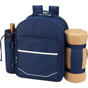 Picnic at Ascot Deluxe 4 Person Picnic Backpack Cooler, Wine Pouch and Blanket - Blue