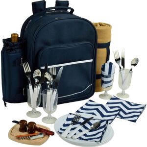 Picnic at Ascot Deluxe 4 Person Picnic Backpack Cooler, Wine Pouch and Blanket - Indigo