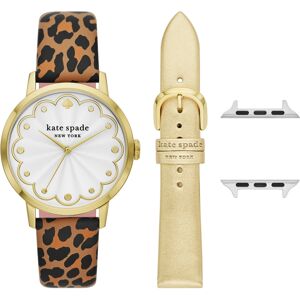 kate spade new york Women's Leopard Cross-Compatible Set, 38mm, 40mm, 41mm Bands for Apple Watch with Classic Watch Head Set - Leopard Print Gold-Tone