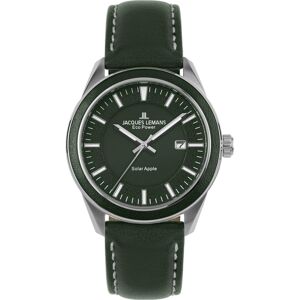 Jacques Lemans Men's Eco Power Watch with Apple skin Strap and Solid Stainless Steel - Medium green