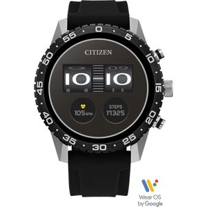 Citizen Unisex Cz Smart Wear Os Black Silicone Strap Smart Watch 45mm - Silver-tone