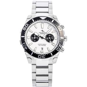 Strumento Marino Men's Skipper Dual Time Zone Stainless Steel Bracelet Watch 44mm, Created for Macy's - Stainless Steel White