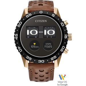 Citizen Unisex Cz Smart Wear Os Brown Perforated Leather Strap Smart Watch 45mm - Rose Gold-tone