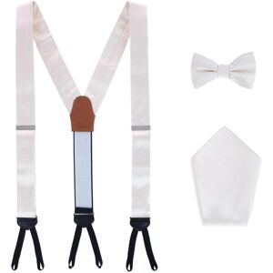 Trafalgar Men's Sutton Solid Color Silk Brace Bow Tie & Pocket Square Combo - Ivory