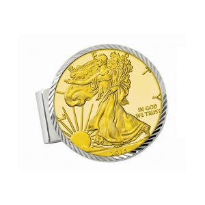 American Coin Treasures Men's American Coin Treasures Sterling Silver Diamond Cut Coin Money Clip with Gold-Layered American Silver Eagle Dollar - Silver