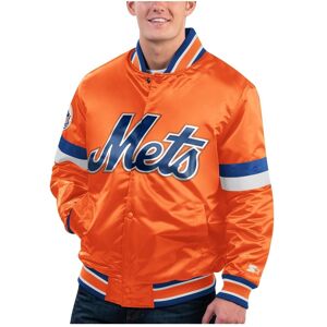 Starter Men's Starter Orange Distressed New York Mets Home Game Satin Full-Snap Varsity Jacket - Orange