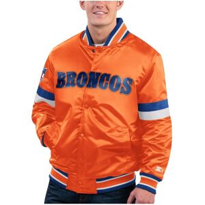 Men's Starter Orange Distressed Denver Broncos Gridiron Classics Home Game Satin Full-Snap Varsity Jacket - Orange