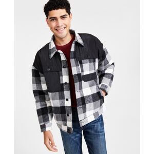 Native Youth Men's Relaxed Fit Padded Colorblocked Button-Front Shirt Jacket - Black