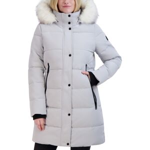 Nautica Women's Faux-Fur-Trim Hooded Puffer Coat - Silver Grey