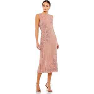 Mac Duggal Women's Striped Floral Embellished Sleeveless Midi Dress - Rose