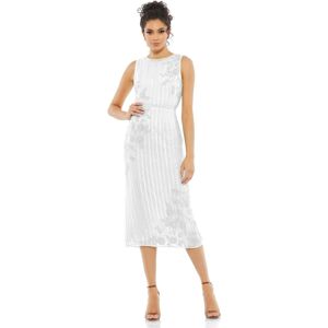 Mac Duggal Women's Striped Floral Embellished Sleeveless Midi Dress - White