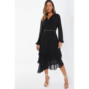 Quiz Women's Black Long Sleeve Chain Belt Dress - Black