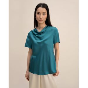 Lilysilk Cowl Neck Short Sleeves Silk T-Shirt for Women - Adriatic blue