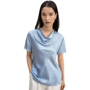 Lilysilk Cowl Neck Short Sleeves Silk T-Shirt for Women - Sky blue