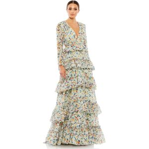 Mac Duggal Women's Ieena Tiered Ruffle Long Sleeve Gown - Multi