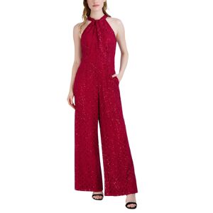 julia jordan Women's Sequin-Lace Halter Twist-Neck Jumpsuit - Crimson