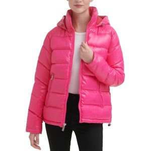 Guess Women's High-Shine Hooded Puffer Coat - Hot Pink