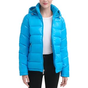 Guess Women's High-Shine Hooded Puffer Coat - Sky