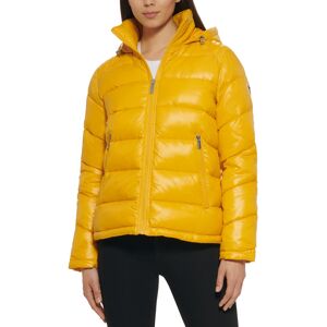 Guess Women's High-Shine Hooded Puffer Coat - Yellow