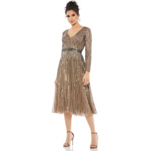 Mac Duggal Women's Long Sleeve Tea Length Dress - Dark taupe