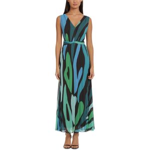 Donna Morgan Women's Printed Pleated Maxi Dress - Black/green