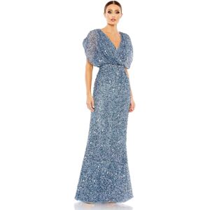 Mac Duggal Women's Draped Sleeve V Neck Gown - Slate blue