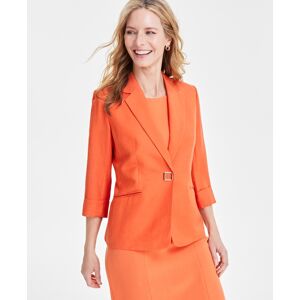 Kasper Women's Linen-Blend Notched-Collar 3/4-Sleeve Jacket - Papaya