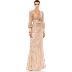 Mac Duggal Women's Sequined Wrap Over Bishop Sleeve Gown - Copper