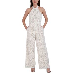 julia jordan Women's Lace Twist-Neck Wide-Leg Jumpsuit - Ivory/nude