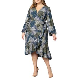 Kiyonna Women's Plus Size Julia Long Sleeve Wrap Dress - Blue impressionist print