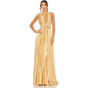 Mac Duggal Women's Pleated Halter Neck Gown With Center Bow - Gold