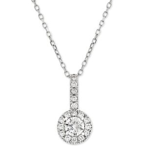 Macy's Diamond Halo Adjustable Pendant Necklace (1/3 ct. t.w.) in 14k White Gold - White Gold