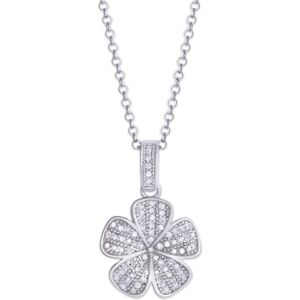 Macy's Diamond 1/4 ct. t.w. Flower Pendant Necklace in Sterling Silver - Silver