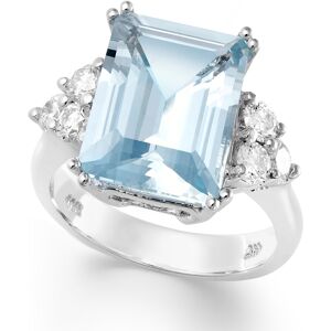 Macy's 14k White Gold Ring, Aquamarine (5-1/2 ct. t.w.) and Diamond (1/2 ct. t.w.) Emerald-Cut Ring - Aquamarine