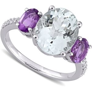 Macy's Aquamarine (3 ct. t.w.), Amethyst (4/5 ct. t.w.) & Diamond (1/10 ct. t.w.) Ring in Sterling Silver - Amethyst