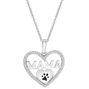 Macy's Diamond Dog Mama Heart Pendant Necklace (1/6 ct. tw) in Sterling Silver - Sterling Silver