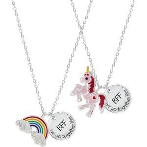 Rhona Sutton 4 Kids Children's Rainbow Unicorn Best Friends Two Piece Necklace Set in Sterling Silver - Silver