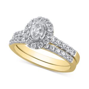 Macy's Diamond Oval Halo Bridal Set (1 ct. t.w.) in 14k White or Yellow Gold - Yellow Gold