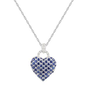 Macy's Sapphire (1-3/4 ct. t.w.) and Diamond Accent Heart Pendant Necklace in Sterling Silver (Also Available in Ruby and Pink Sapphire) - Sapphire