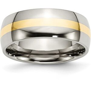 Chisel Stainless Steel with 14k Gold Inlay Polished 8mm Band Ring - Silver