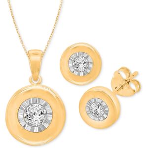 Macy's 2-Pc. Set Diamond Solitaire Bezel Pendant Necklace & Matching Stud Earrings (1/10 ct. t.w.) in Sterling Silver - Sterling Silver/Yellow