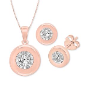 Macy's 2-Pc. Set Diamond Solitaire Bezel Pendant Necklace & Matching Stud Earrings (1/10 ct. t.w.) in Sterling Silver - Sterling Silver/Rose