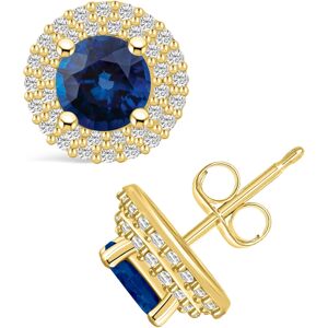 Macy's Sapphire (2 Ct. t.w.) and Diamond (1/2 Ct. t.w.) Halo Stud Earrings - Gold