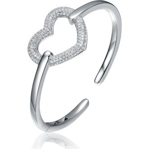 Genevive White Gold Plated Sterling Silver with Cubic Zirconia French Pave Heart Halo Bracelet - Clear