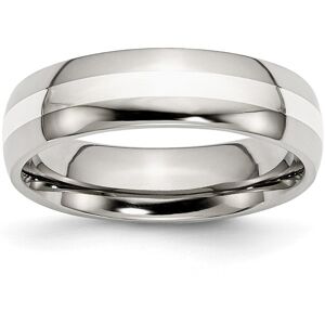 Chisel Stainless Steel Sterling Silver Inlay Polished 6mm Band Ring - Silver