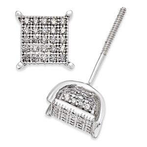 Macy's Men's Diamond Square Cluster Stud Earrings (1/4 ct. t.w.) in Sterling Silver - Silver