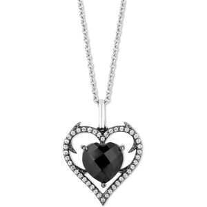 Disney Enchanted Disney Fine Jewelry Onyx & Diamond (1/6 ct. t.w.) Maleficent Heart Pendant Necklace in Black Rhodium-Plated Sterling Silver, 16