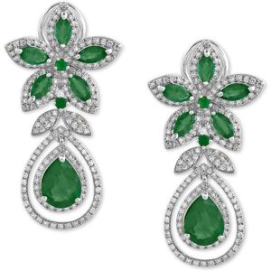 Effy Collection Brasilica by Effy Emerald (5-1/4 ct. t.w.) and Diamond (1-1/4 ct. t.w.) Teardrop Earrings in 14k Gold or 14k White Gold, Created for Macy's - Emerald/