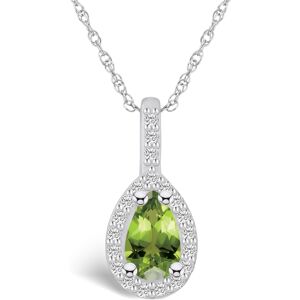 Macy's Peridot (1 Ct. T.w.) and Diamond (1/5 Ct. T.w.) Halo Pendant Necklace in 14K White Gold - Peridot