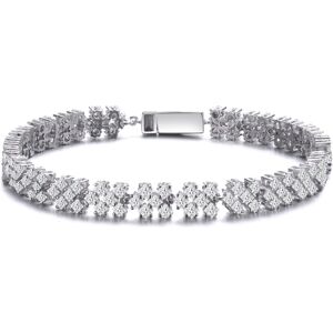 Genevive Sterling Silver with Rhodium Plated Clear Round Cubic Zirconia Milgrain Bezel Tennis Bracelet - Clear